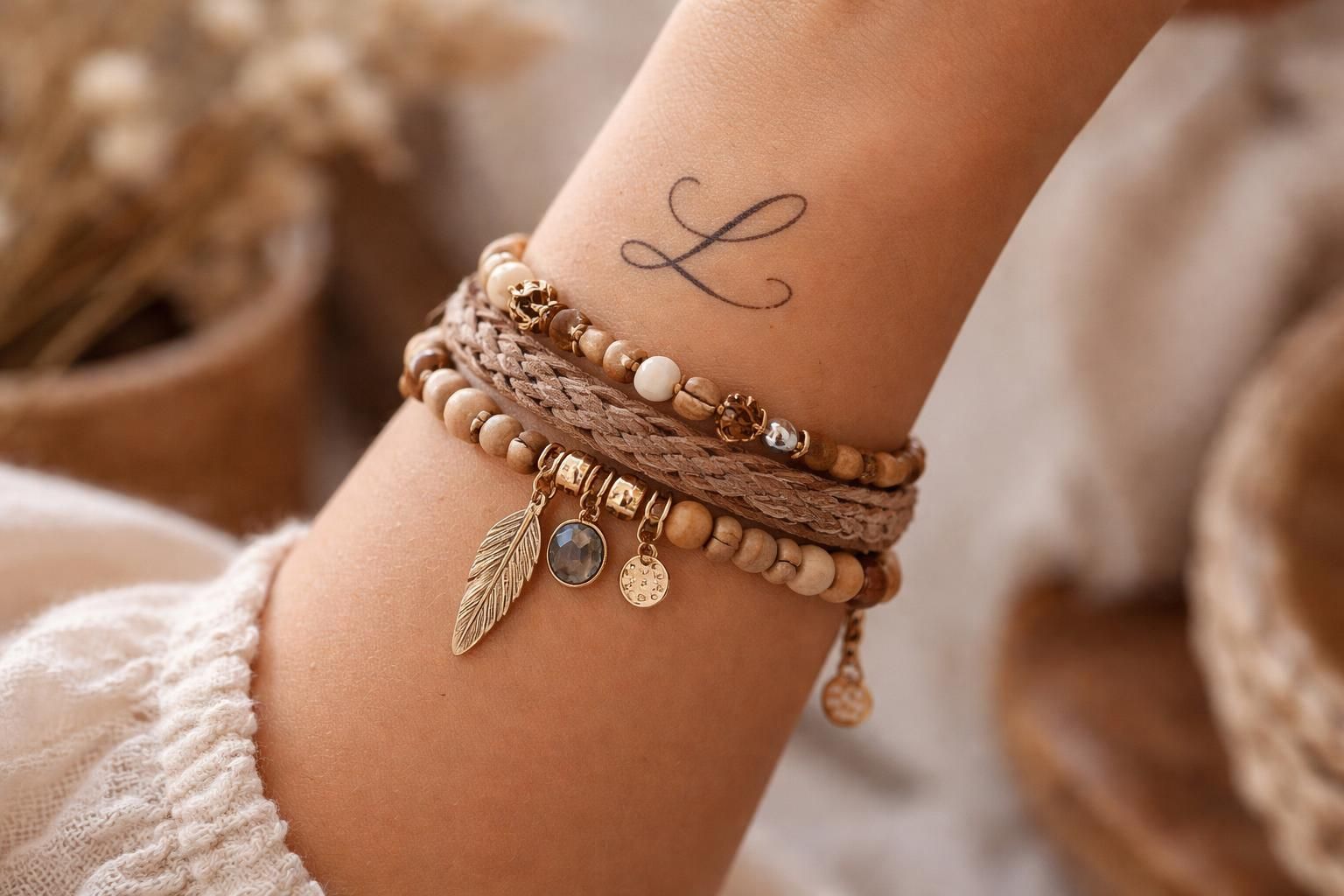 découvrez nos bijoux bohème chic et tatouages bracelets avec initiale, des idées de cadeaux personnalisés parfaits pour allier style et originalité.