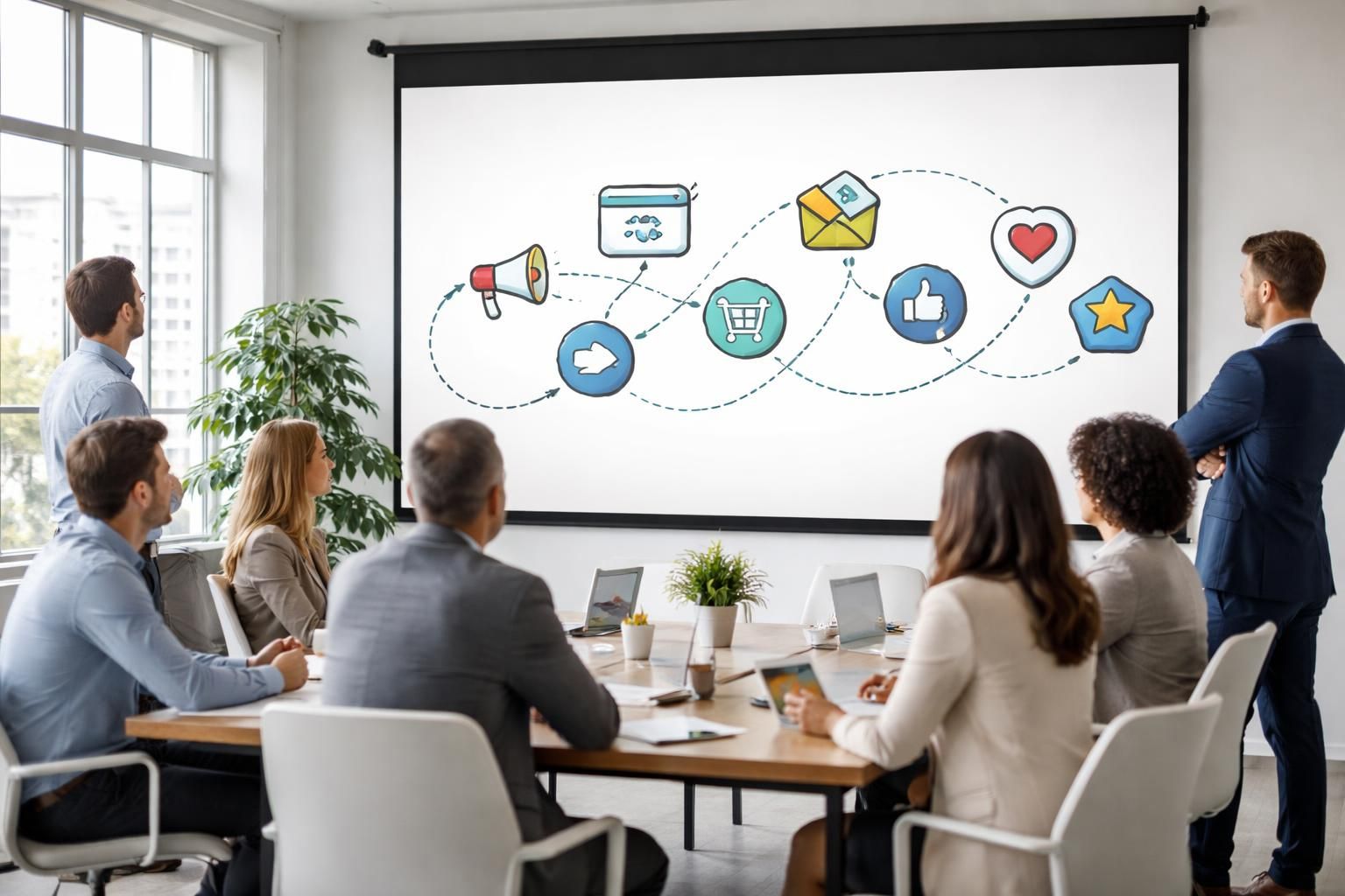 découvrez comment un écran de projection peut illustrer le parcours client en étapes, racontant efficacement l'histoire de votre marque pour engager et séduire votre audience.