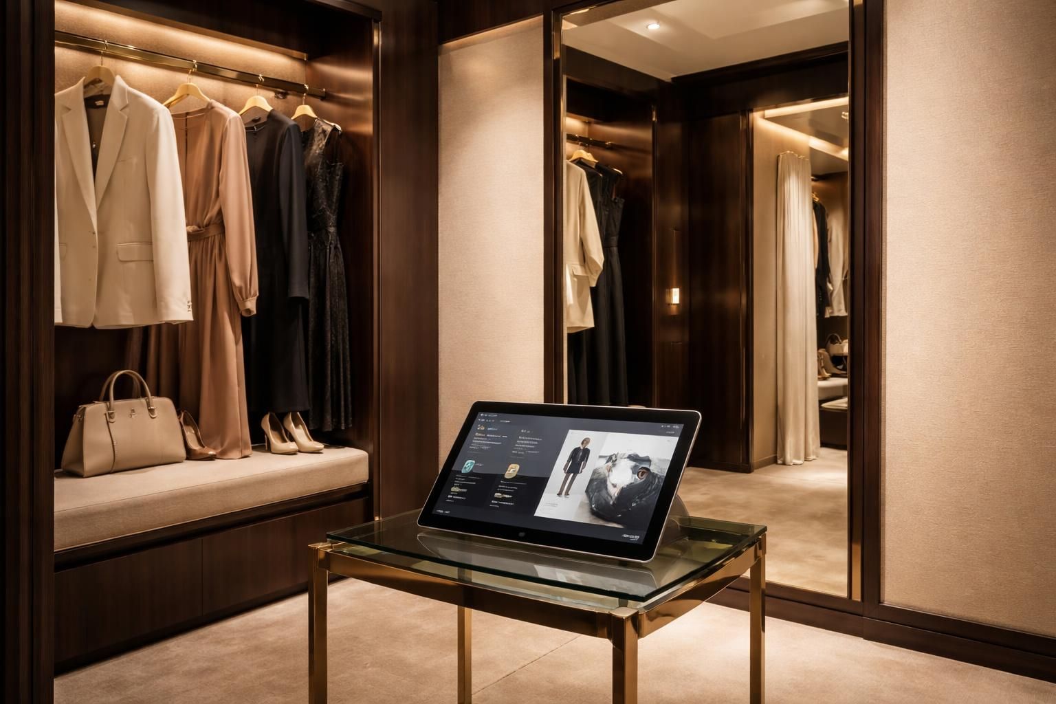 découvrez notre cabine d’essayage innovante équipée d’une tablette tactile microsoft, version vip, pour une expérience client personnalisée et optimale.