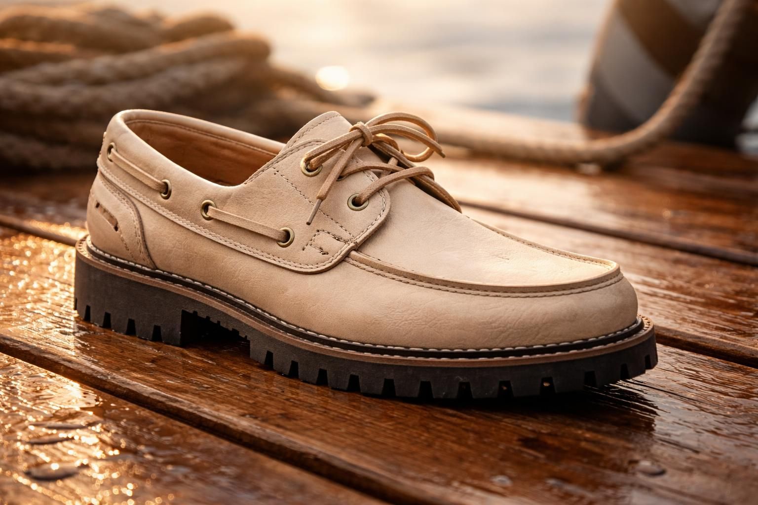 découvrez la chaussure bateau avec semelle crantée, alliant style et adhérence optimale pour vos aventures nautiques et urbaines.