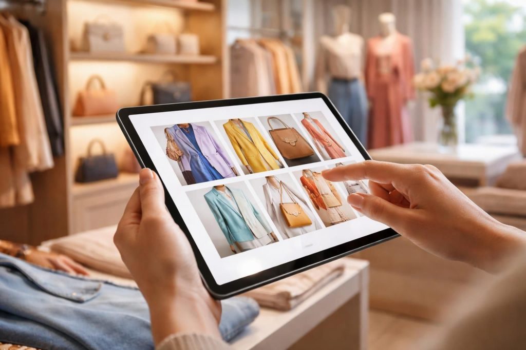 découvrez notre lookbook interactif sur tablette tactile en boutique, une expérience moderne et intuitive à feuilleter du bout des doigts pour explorer nos collections en toute simplicité.